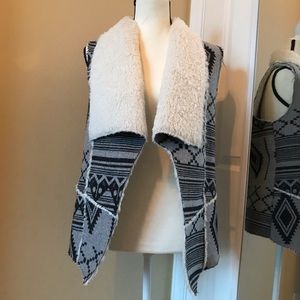 Shearling Open Vest with Aztec Print